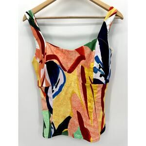 Calia Power Sculpt Tankini Top Painterly Floral, L, NWT